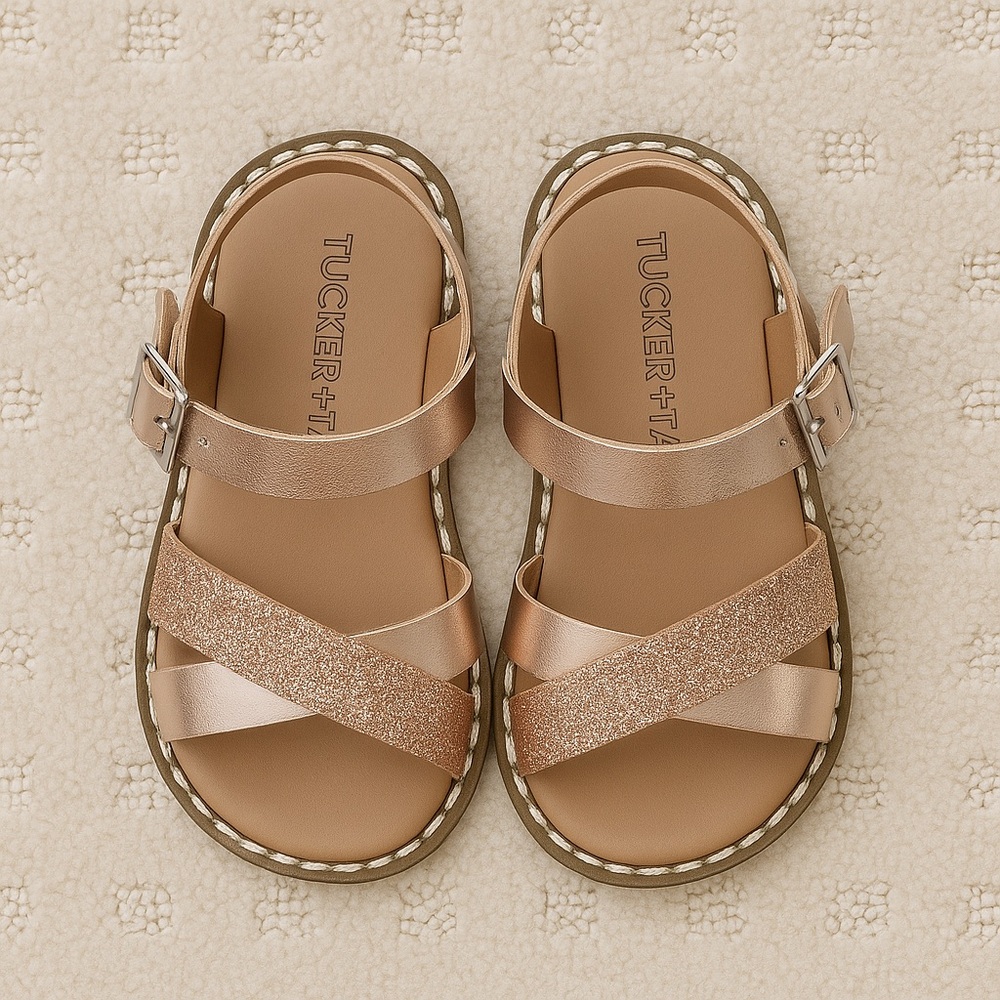 Tucker + Tate Toddler Sandals Size 9 Rose Gold Glitter Strap Buckle Closure